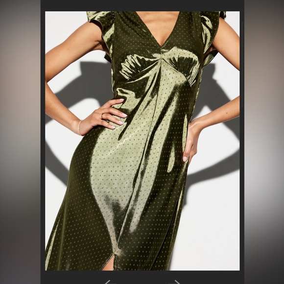 Olive Green Satin Evening Dress - Picture 5 of 5